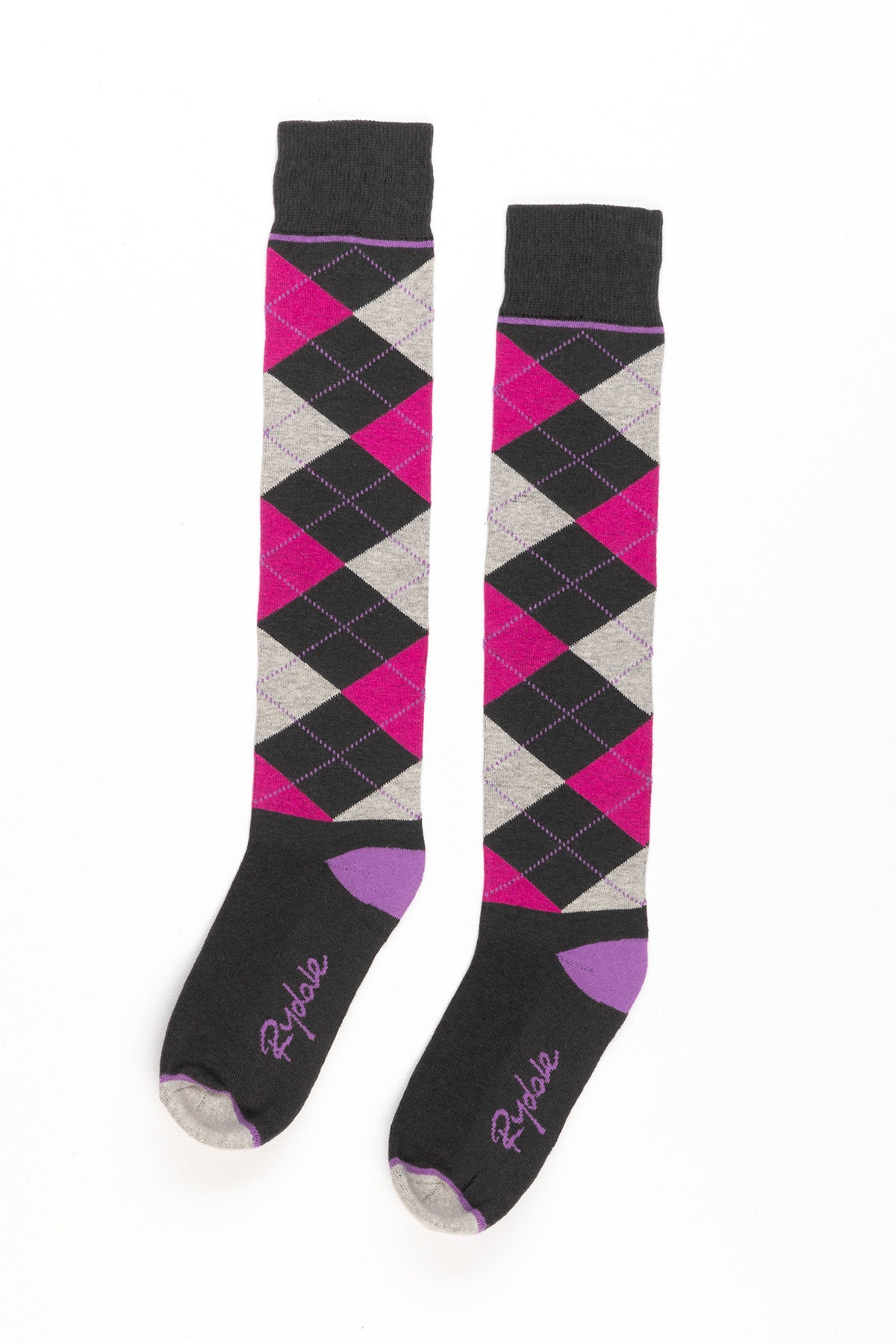 Dark Grey - Ladies Argyle Knee High Riding Socks