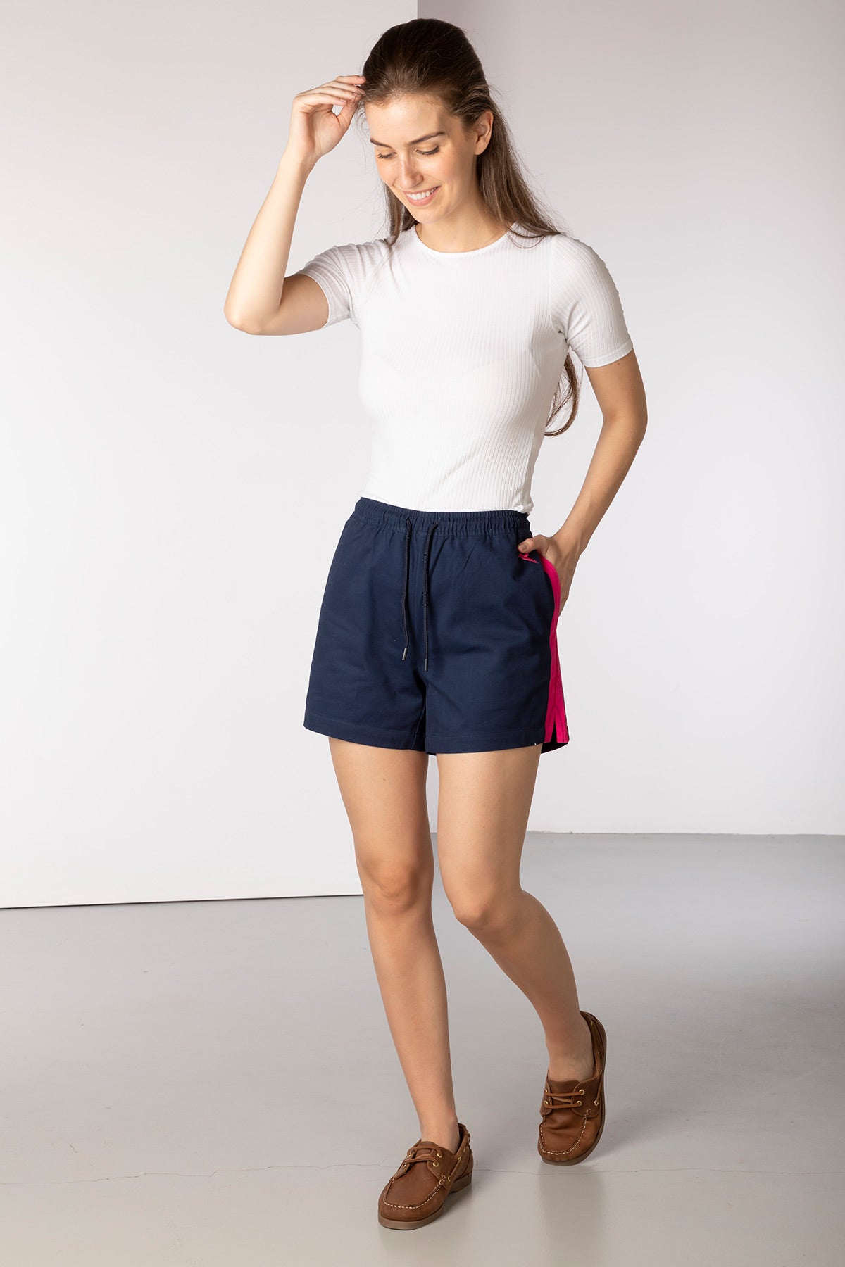 Navy/Bonbon - Ladies Cotton Shorts - Kirby