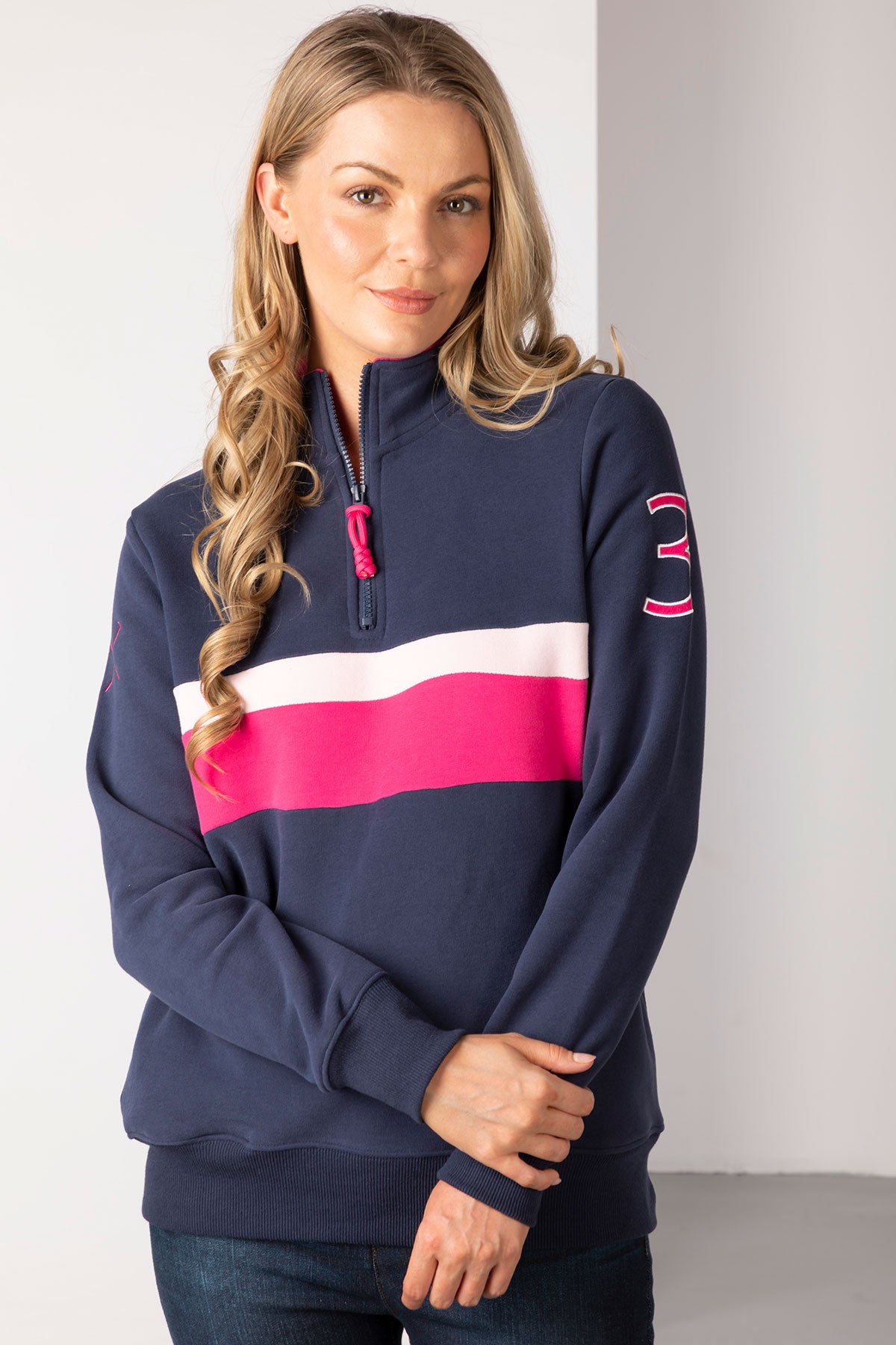 Navy/Bonbon - Ladies Stripe Sweatshirt - Bramham