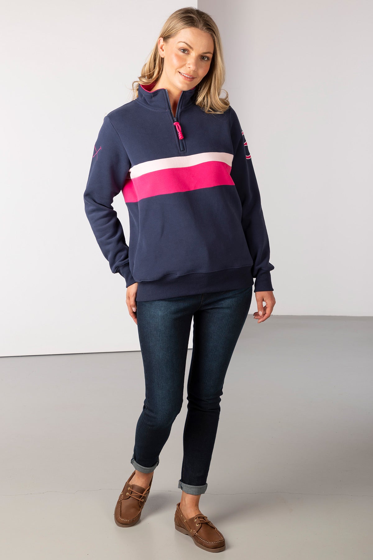 Navy/Bonbon - Ladies Stripe Sweatshirt - Bramham