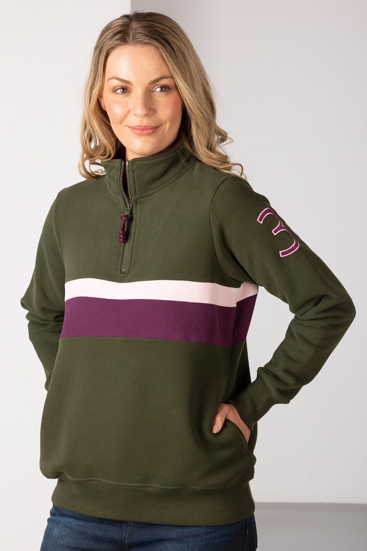 Olive/Damson - Ladies Stripe Sweatshirt - Bramham