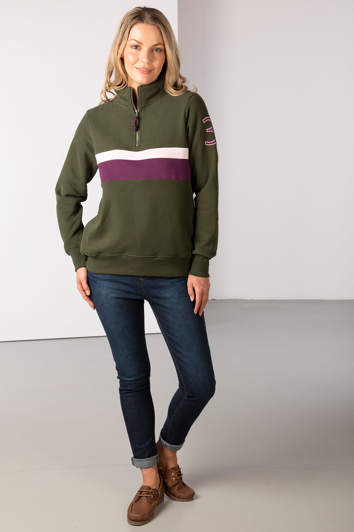 Olive/Damson - Ladies Stripe Sweatshirt - Bramham