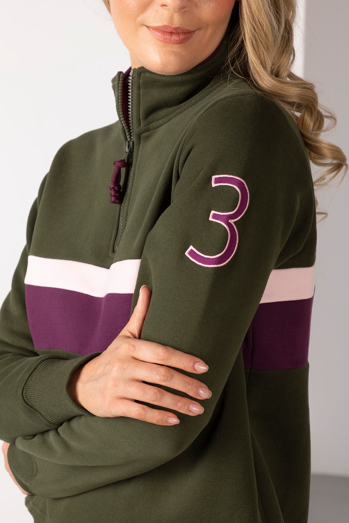 Olive/Damson - Ladies Stripe Sweatshirt - Bramham