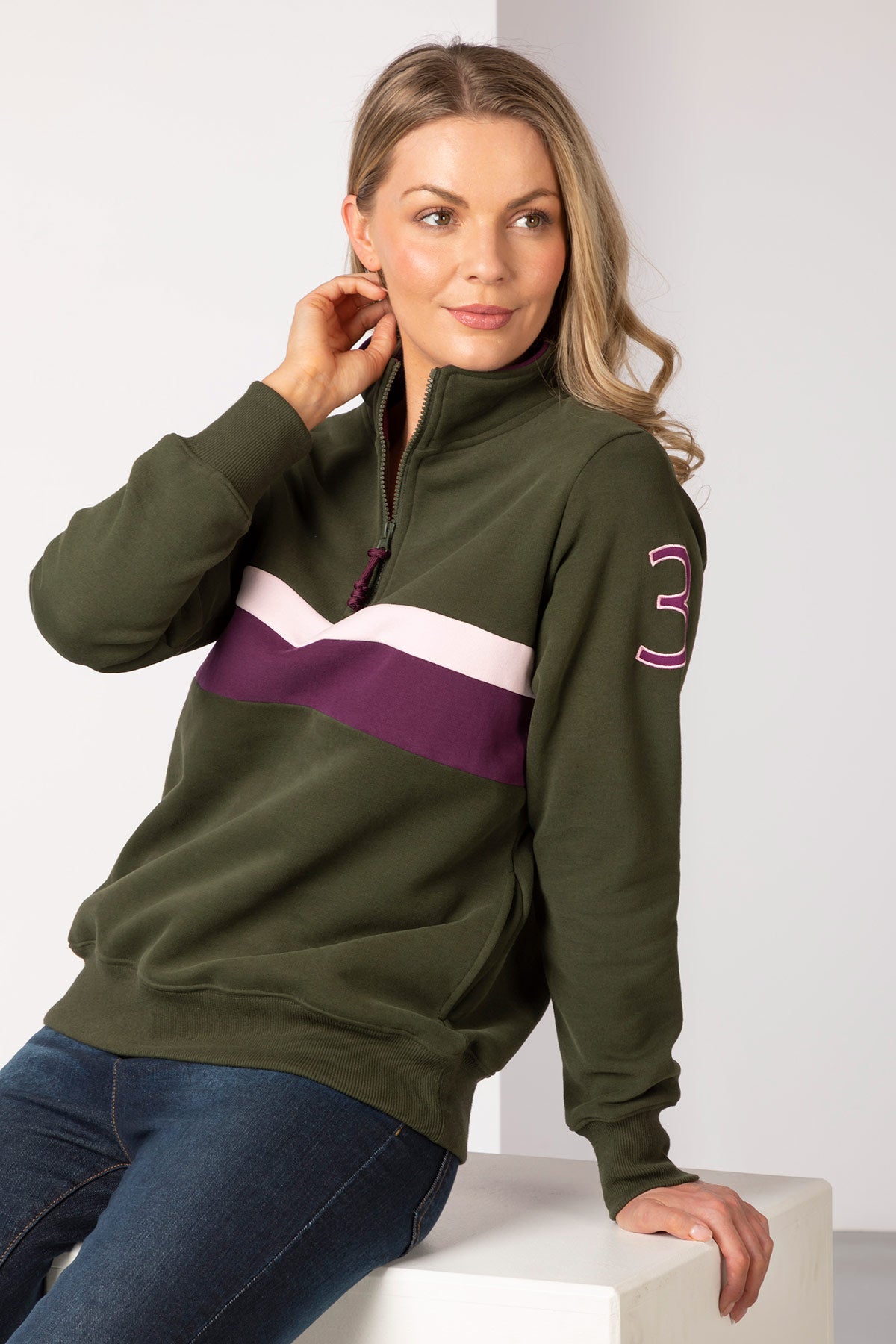 Olive/Damson - Ladies Stripe Sweatshirt - Bramham