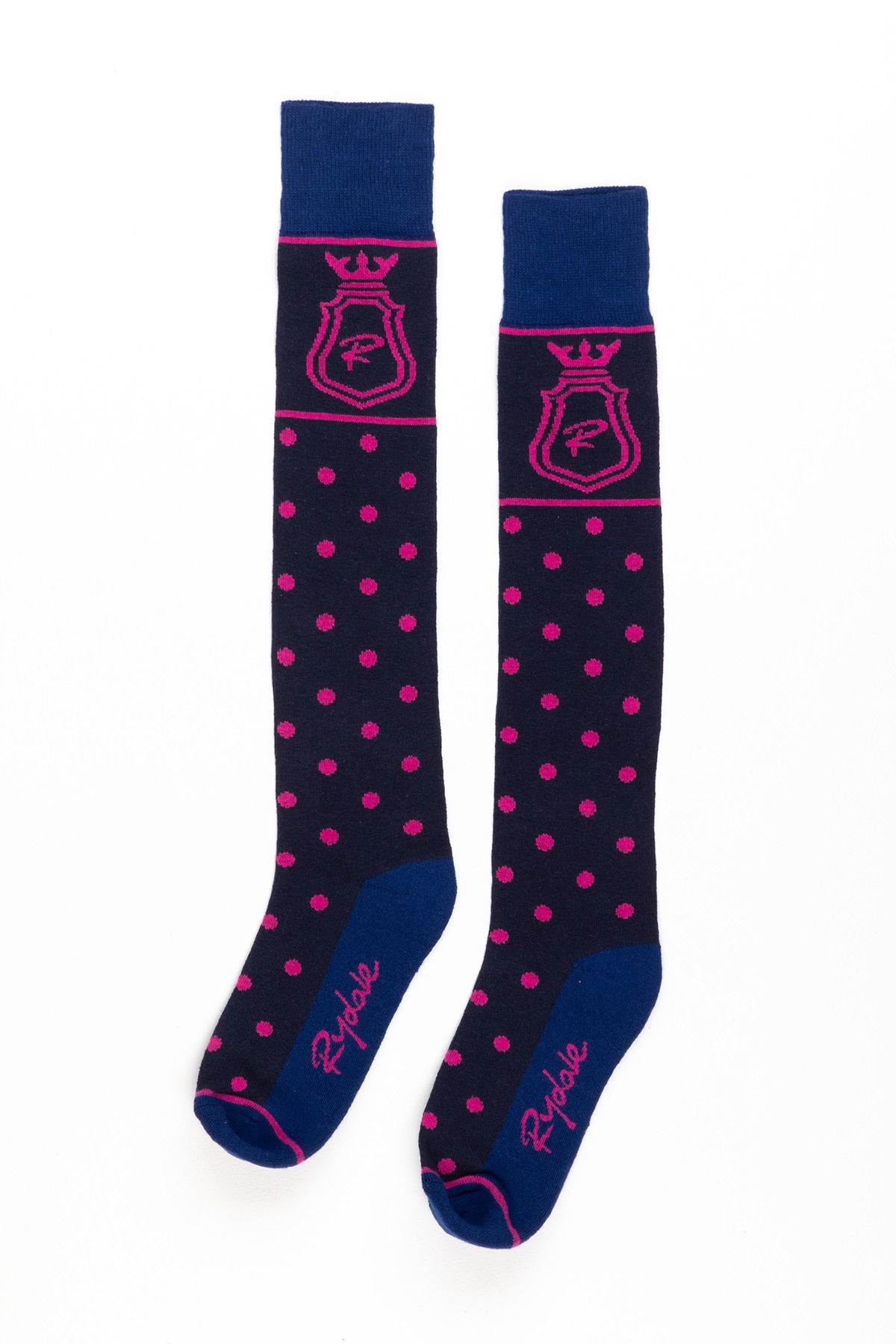 Navy - Ladies Polka Dot Knee Length Riding Socks