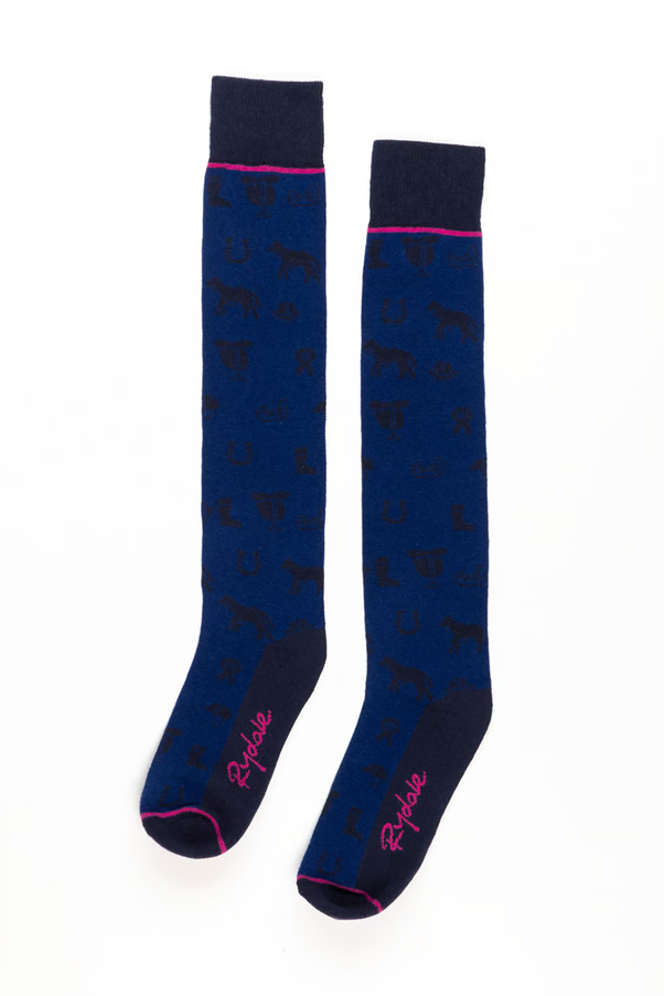 Ladies Horse Print Knee Length Riding Socks