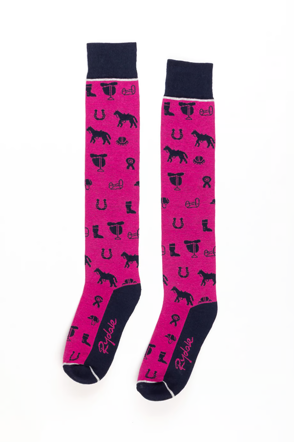 Ladies Horse Print Knee Length Riding Socks