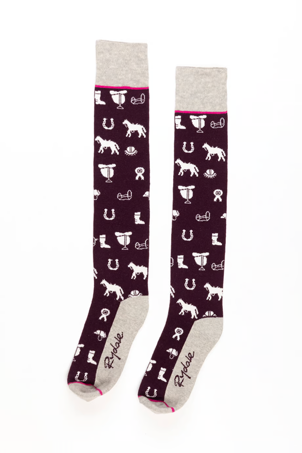 Ladies Horse Print Knee Length Riding Socks