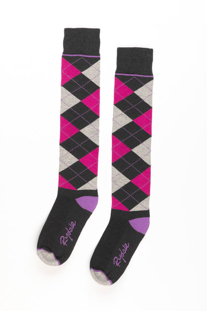 Dark Grey - Ladies Argyle Knee High Riding Socks