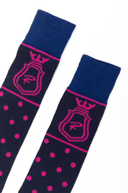Navy - Ladies Polka Dot Knee Length Riding Socks