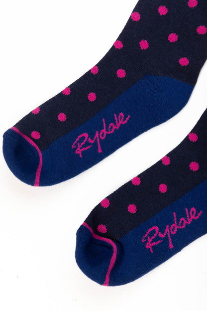 Navy - Ladies Polka Dot Knee Length Riding Socks