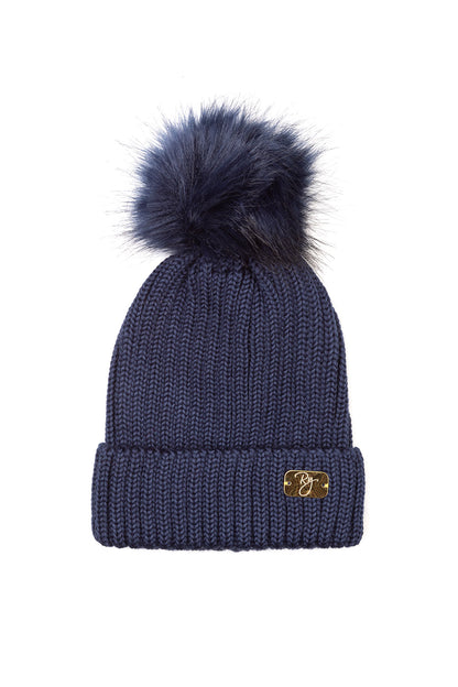 Navy - Girls Pom Pom Hat - Bella