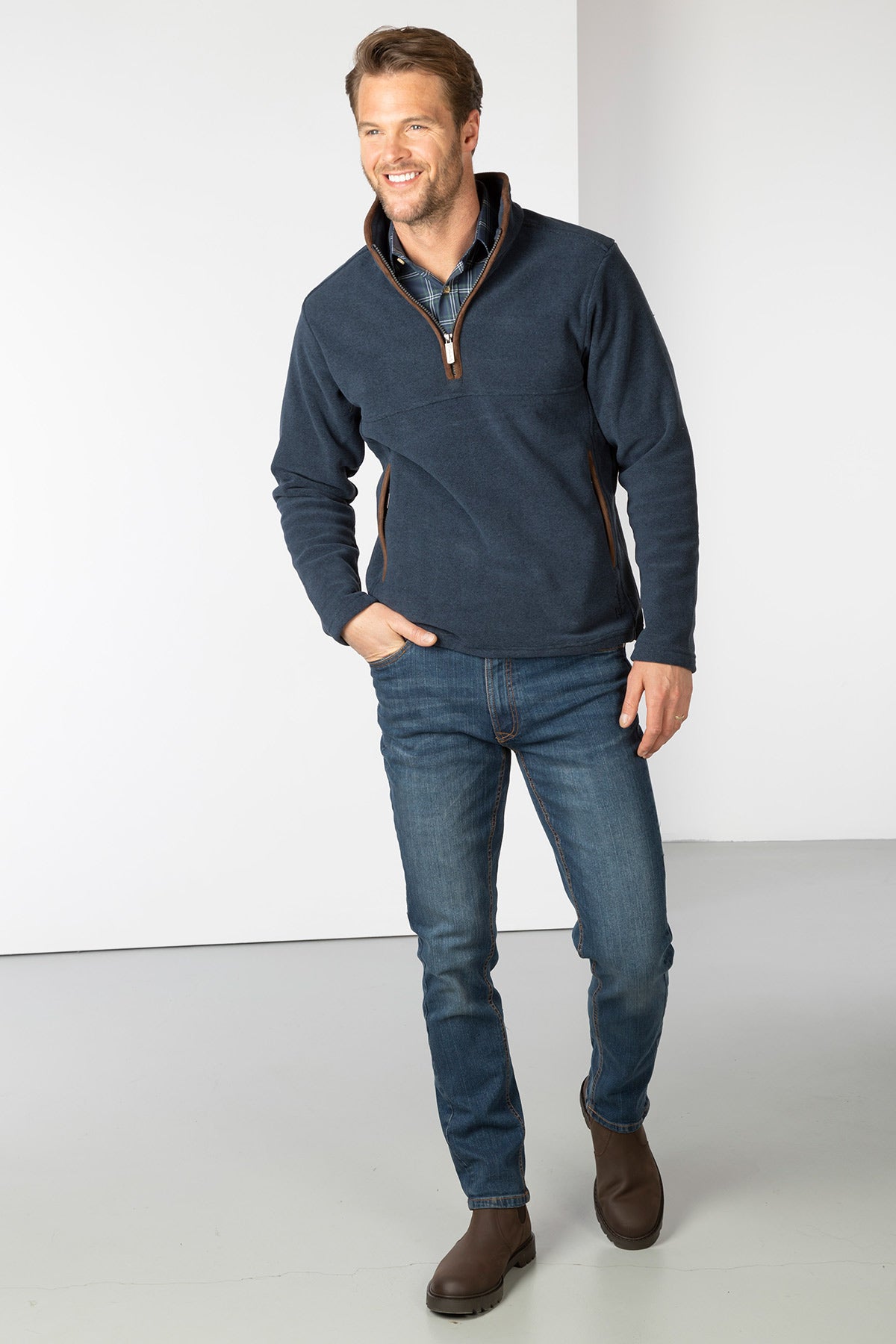 Marl Navy - Mens Huggate Overhead Fleece
