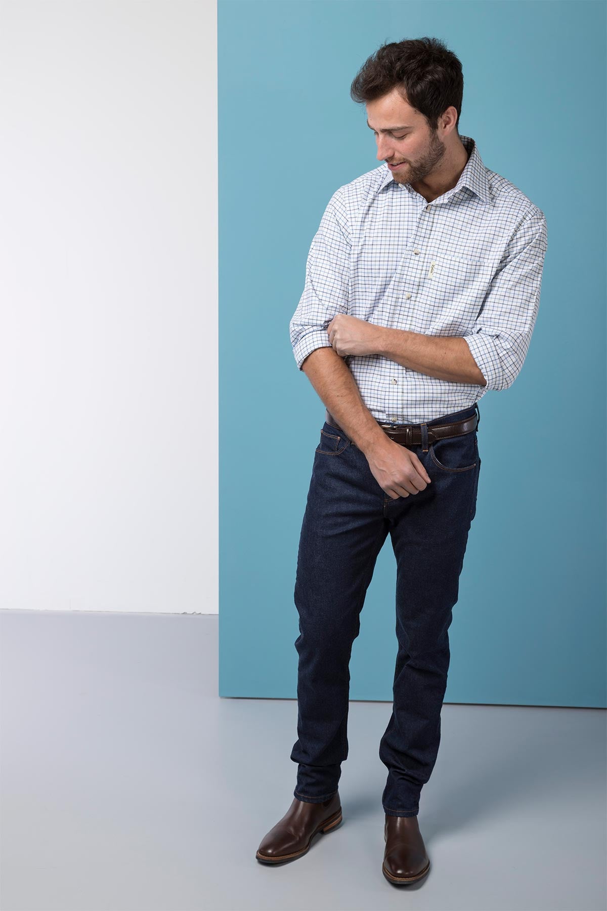 Tattersall Blue - Mens 100% Cotton Shooting Shirt