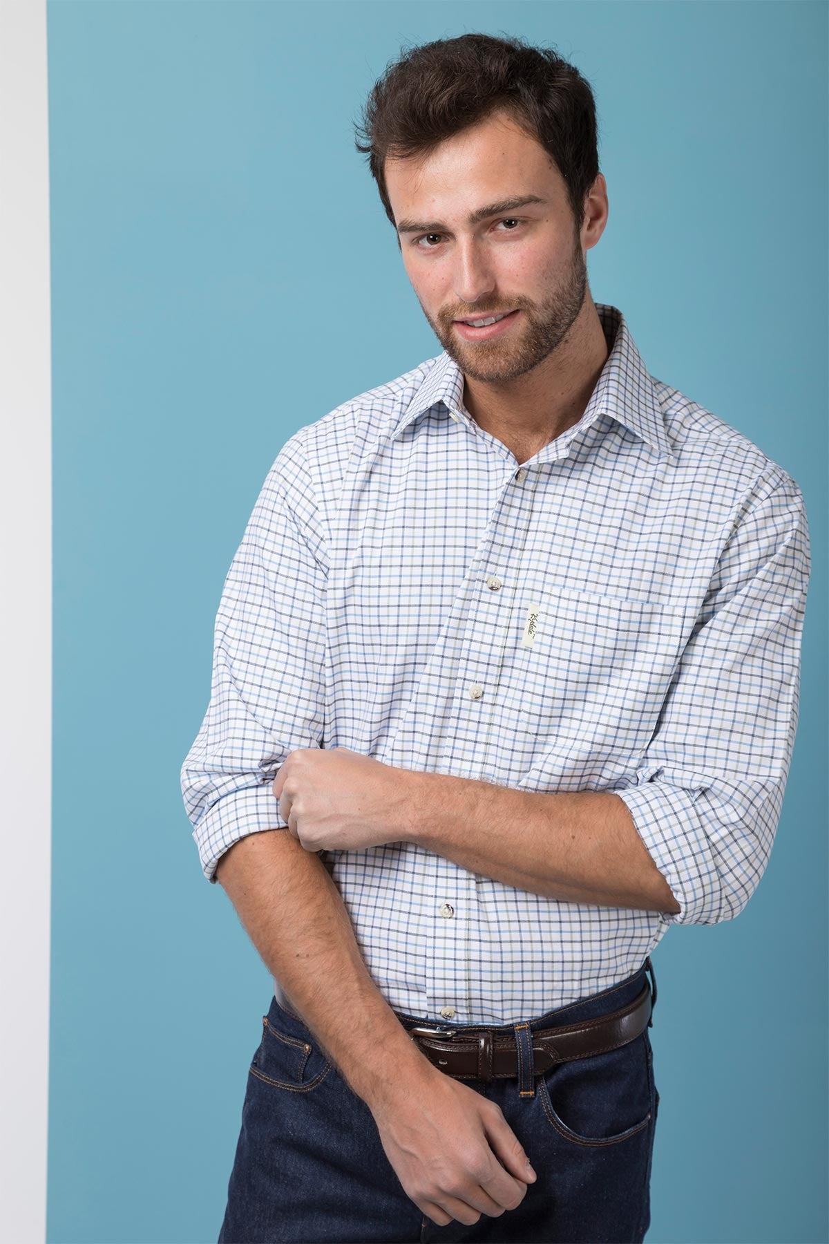 Tattersall Blue - Mens 100% Cotton Shooting Shirt